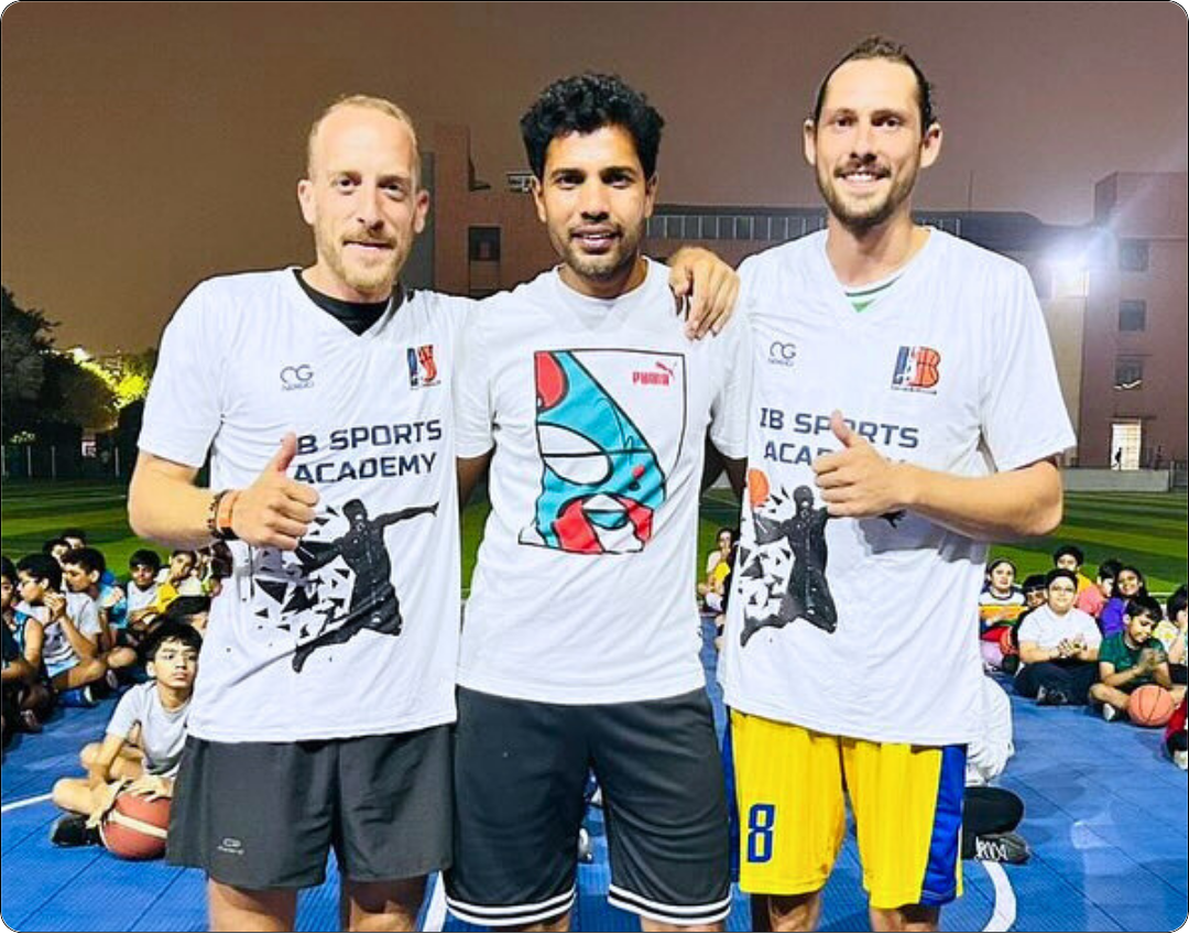 French Professional Coaches Guillaume Soares and Benjamin Bari Demonstrating FIBA-Standard Offensive Drills to Student Athletes at IB Sports Academy.
