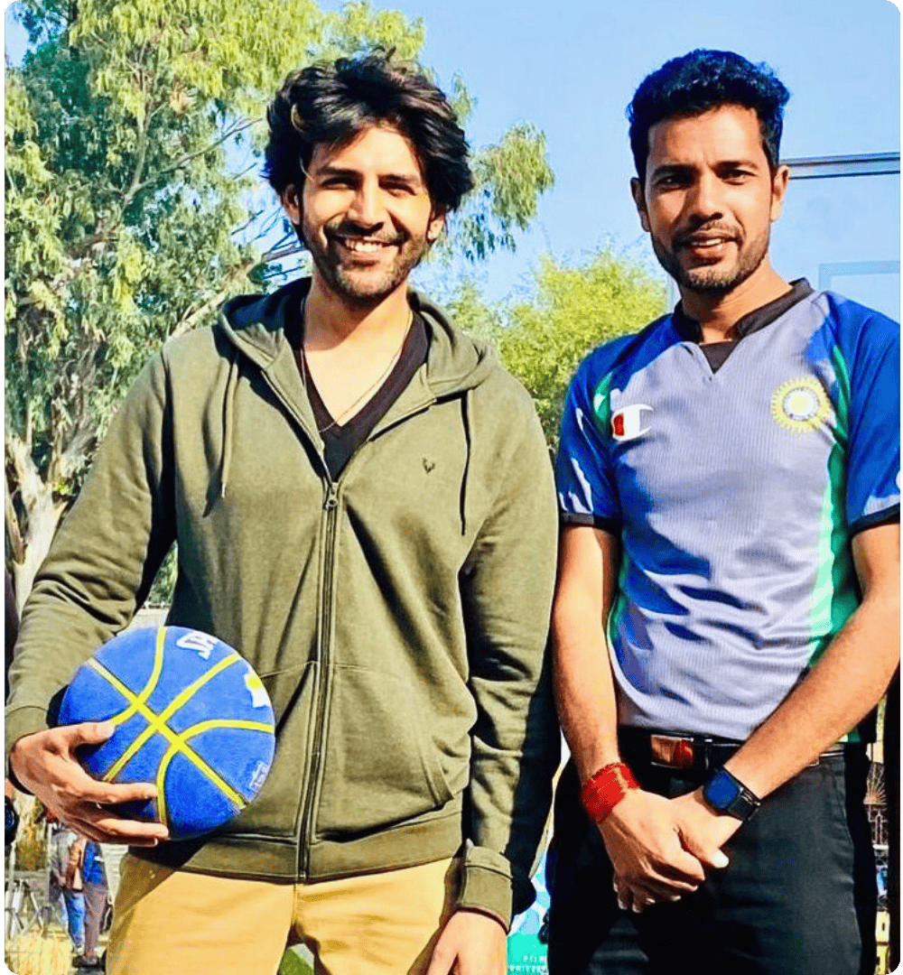Actor Kartik Aaryan With Ishwar Bhati Playing Basketball for Shehzada Movie • IB Sports Academy