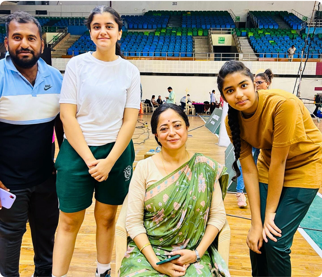 Actress Sheeba Chaddha Supporting Grassroots Sports Development During the Sunfeast Youth Basketball Initiative With IB Sports Academy's Coach Chiranjeev and Student Athletes.